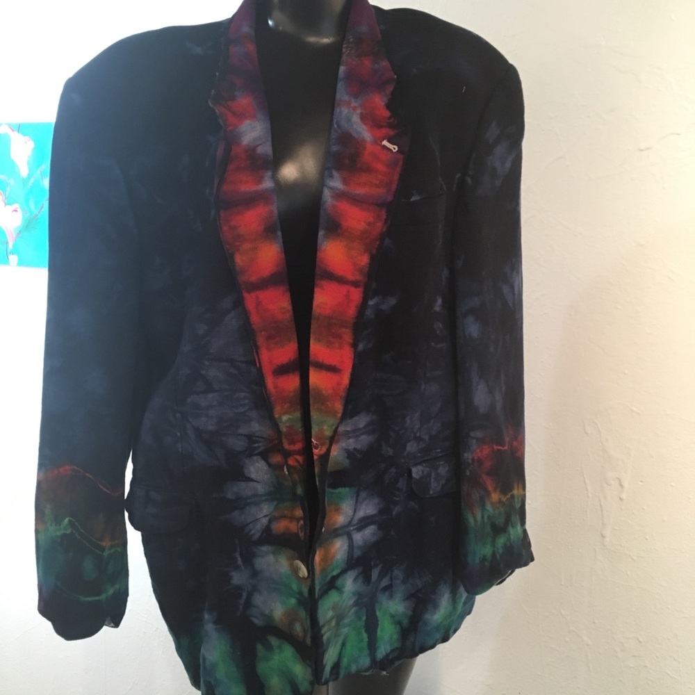 Men’s Tie Dye Blazer 42R Silk Linen Navy/multi